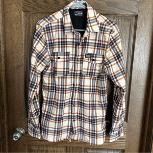 Plaid Shirt Jacket in Cream and Blue